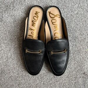 Black leather mule shoes